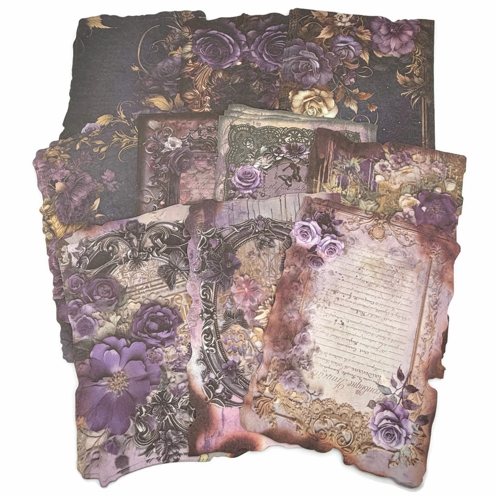 Purple Floral Ephemera Junk Journal Scrapbook Paper Pack - 60 Sheets